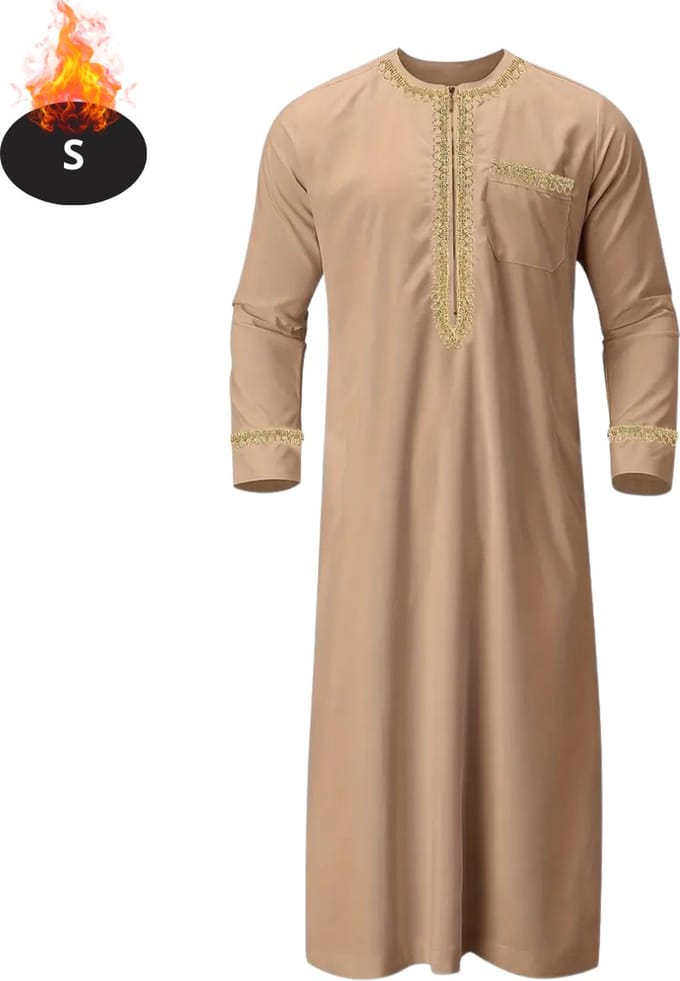 Bovista Islamitische Kleding - Djellaba Heren - Moslim Kleding - Arabisch Mannen Kaftan - Alhamdulillah - Khaki S