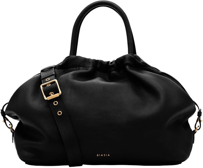 BIASIA Leren handtas schoudertas Ruffle Pretty Bag Nero zwart