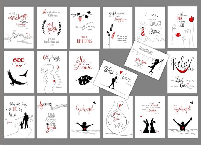 Set van 18 Christelijke kaarten met envelop