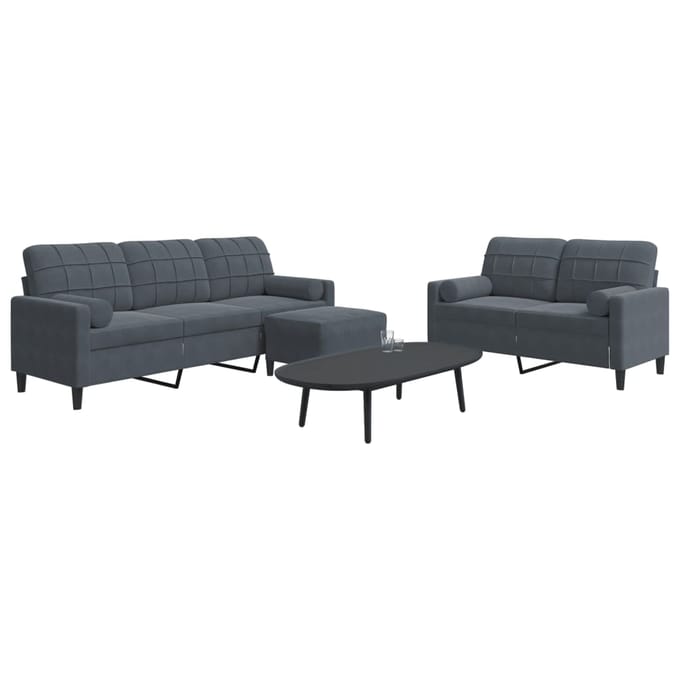 vidaXL - 3-delige - Loungeset - met - kussens - fluweel - donkergrijs