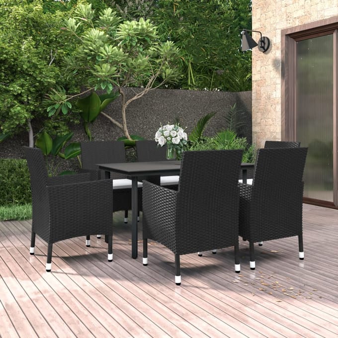 vidaXL - 7-delige - Tuinset - met - kussens - poly - rattan - en - glas