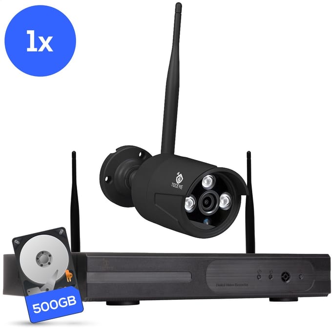 Teceye Bullet Beveiligingscamera Buiten met Recorder - Draadloze Buitencamera - 1 Camera - 500GB Opslag