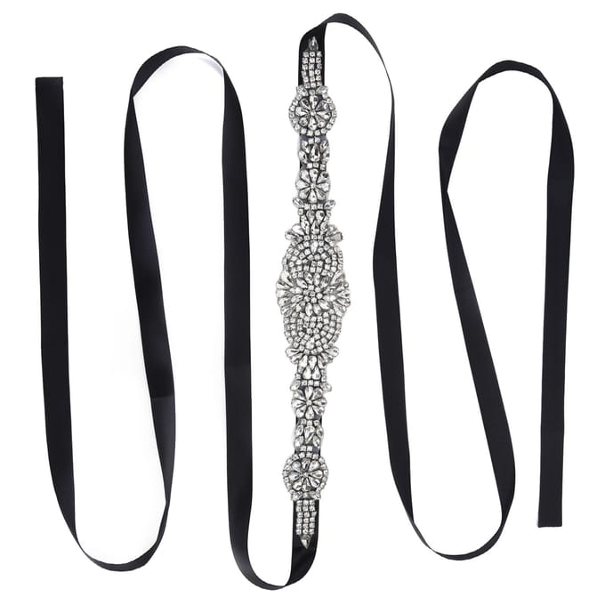 Ceinture de Robe de Mariée en Strass Élégante Ceinture de Taille Accessoires Vêtements pour Mariée Demoiselle d'Honneur Noir noir