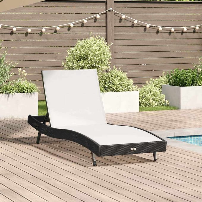 vidaXL - Ligstoel - Zwart - en - Wit - 197 - x - 70 - x - 82 - cm - poly - rattan