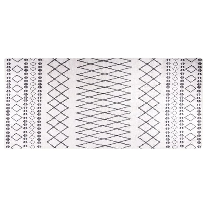vidaXL - Vloerkleed - wasbaar - 80x300 - cm - wit - en - zwart