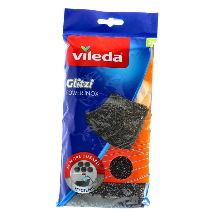 Vileda Schuursponds Glitzi Power Roestvrij Staal 2st
