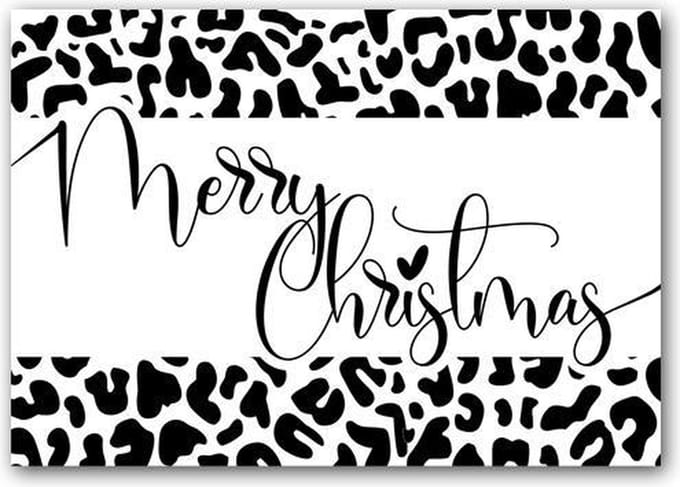Kerstkaart Zwart-Wit - Panter Print Merry Christmas - 12 Stuks