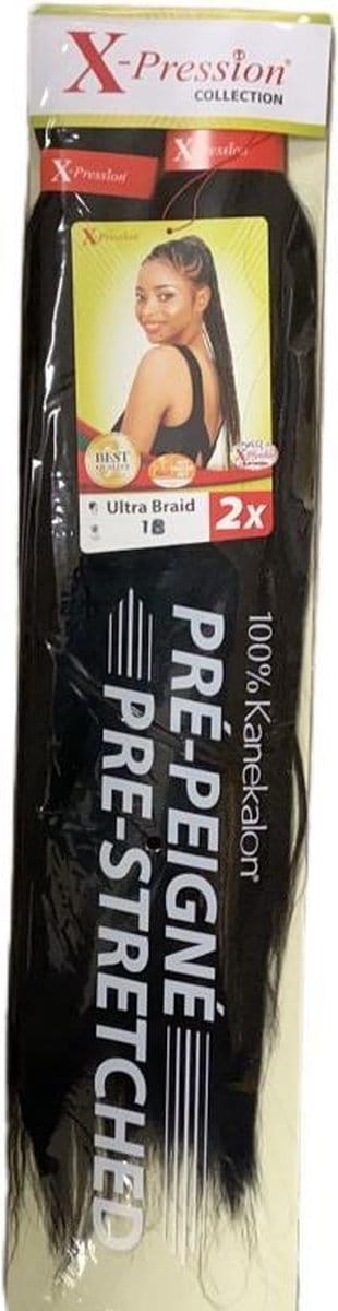 X-Pression Pre Stretched Ultra Braid - 1B OFF BLACK - 115 cm