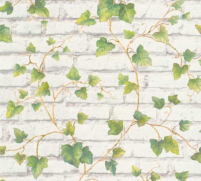 KLIMOP MET STENEN BEHANG | industrieel - Groen Wit Bruin - A.S. Création Elements 2