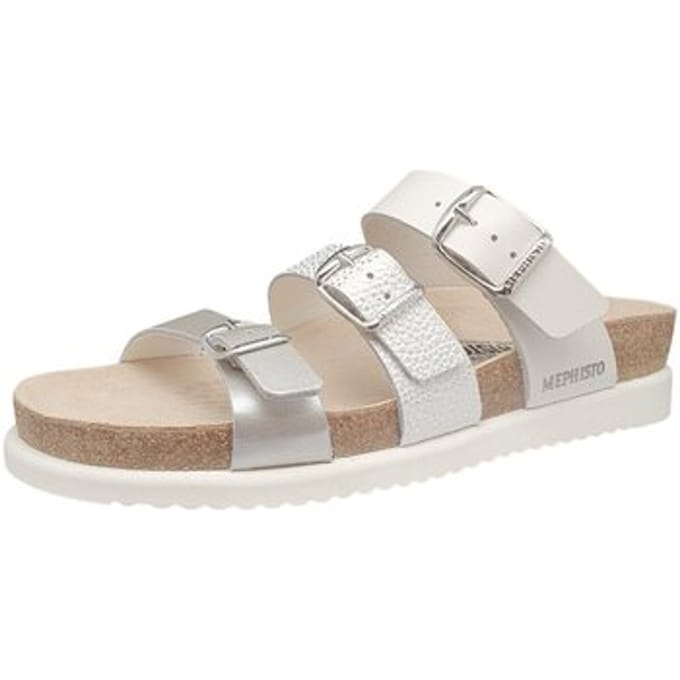 Mephisto Hyacinta Leren Dames Slippers - Zilver Wit - 38