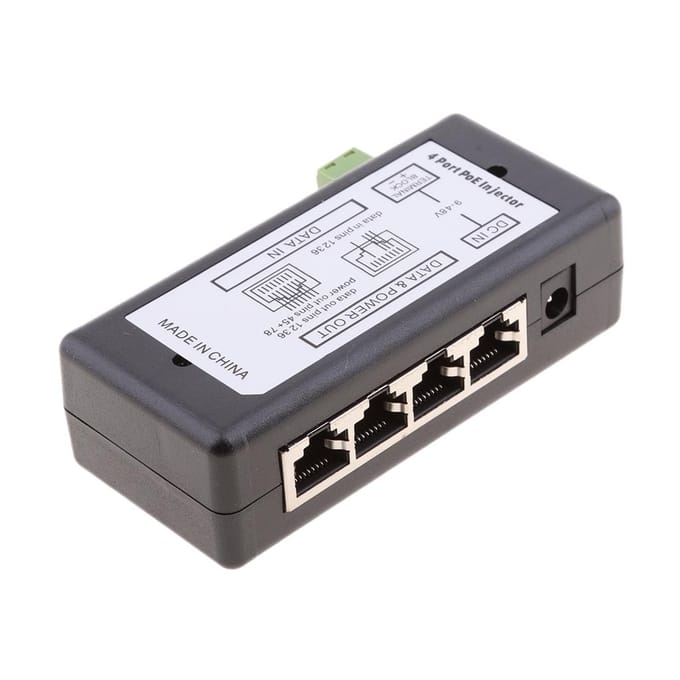 4 POE-poorten Injectorschakelaar 1248V Passieve voedingsmodule via Ethernet as described zwart