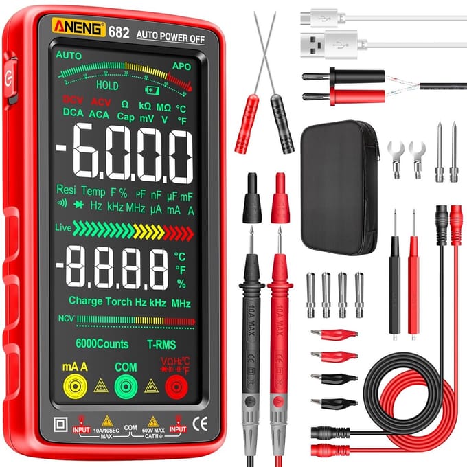 Digitale Multimeter met Kleurenscherm - 6000 Metingen - AC/DC Stroom, Spanning, Weerstand en Temperatuur