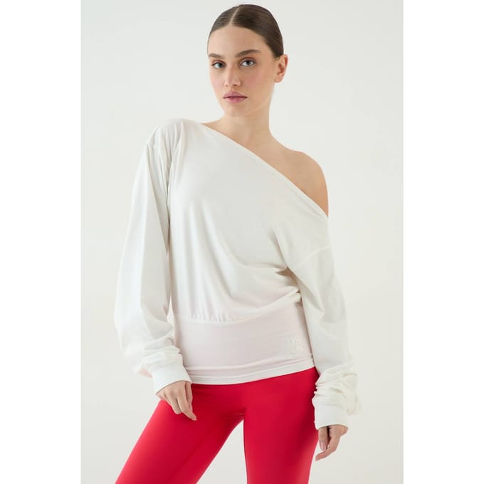 Dames Dsgn Studio Off-shoulder Top Met Lange Mouwen En Gecinchte Taille | Ecru | Maat: Medium