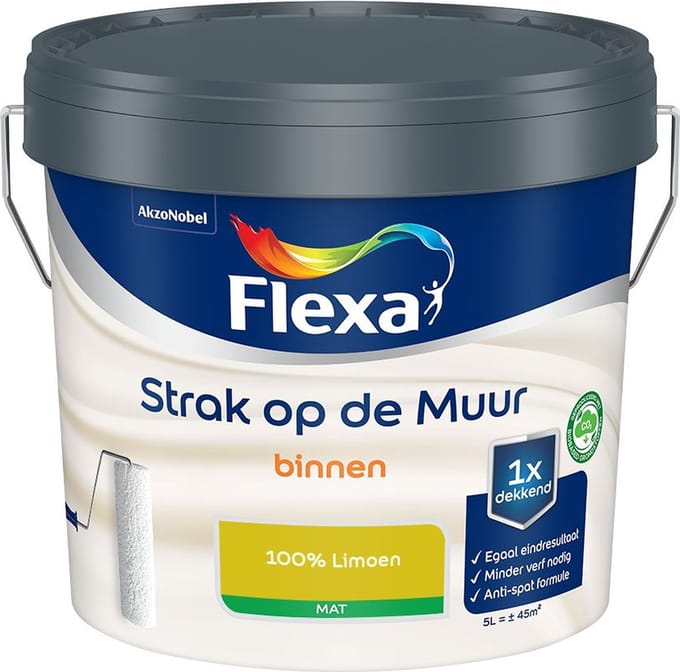 Flexa - Strak Op De Muur Binnen Mat - 100% Limoen - Mengverf - 5 L