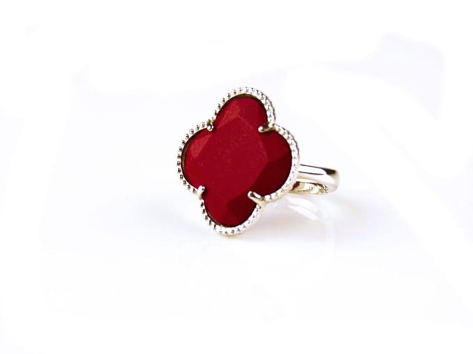 model Fiori ring in zilver koraalrood