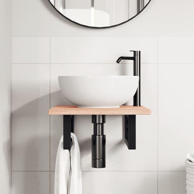 vidaXL - Badkamer - wandschap - staal - en - massief - eikenhout