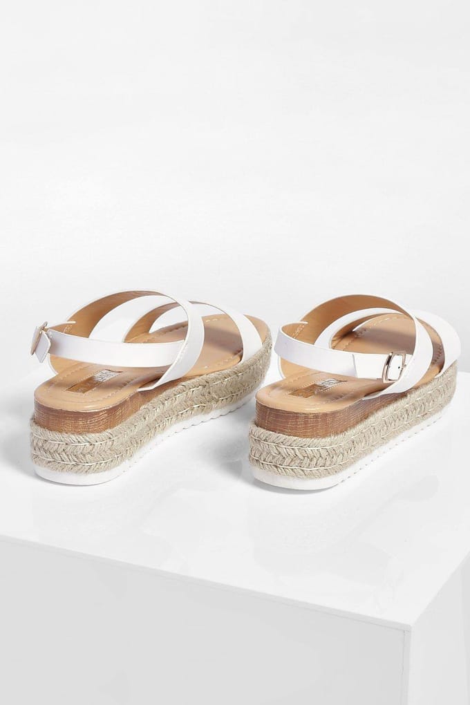boohoo Dames Double Strap Espadrille Flatforms | White | Maat: 8