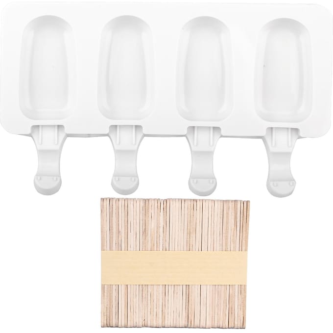 4 ?Moule à Glace en Silicone Alimentaire à Grille Moule à Bâtonnets de Glace Outil de Fabrication avec Bâtonnets pour Bricolage Ménager white