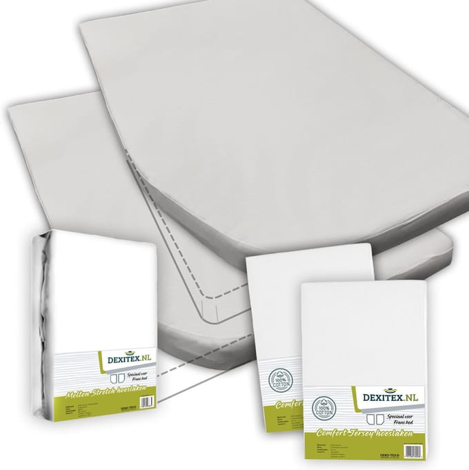 Textielpakket Frans bed - 1 molton met 2 hoeslakens - links 2 x Wit