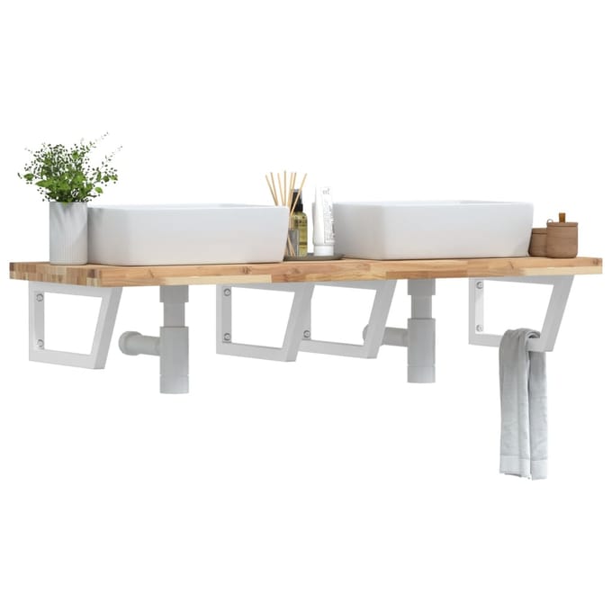 vidaXL - Badkamer - wandschap - staal - en - massief - acaciahout