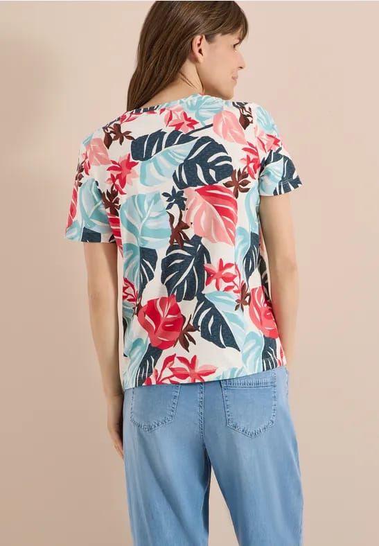 Shirt met ronde hals en bladprint