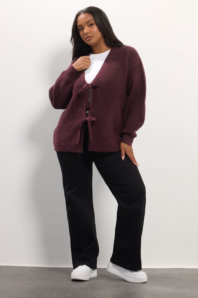 Yours Wijnrode Cardigan Met Strik Aan De Voorkant Size 50-52