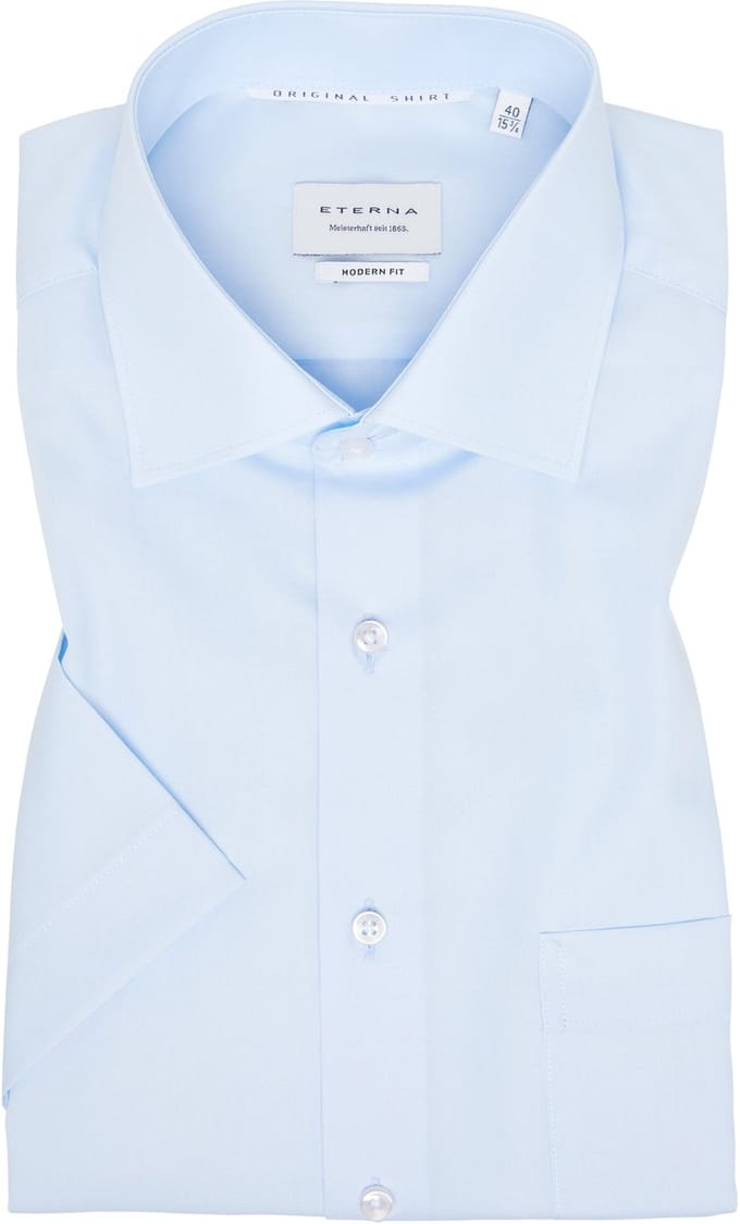 ETERNA modern fit overhemd korte mouw - popeline - lichtblauw - Strijkvrij - Boordmaat: 48