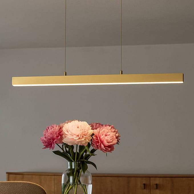 FISCHER & HONSEL LED hanglamp Vayana, lengte 190 cm, zandkleurig, metaal, CCT