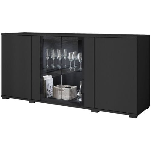 Dressoir 150 cm voor woonkamer – moderne vitrinekast met glas, zwart mat