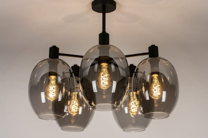 Lumidora Plafondlamp 73952 - Plafonniere - DRUP - 5 Lichts - E27 - Zwart - Grijs - Metaal - ⌀ 70 cm
