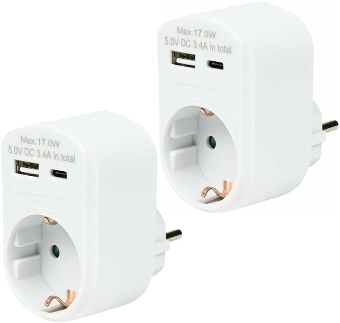 Benson Stopcontact met USB - 2x stuks - USB-A en USB-C - wit - 16A