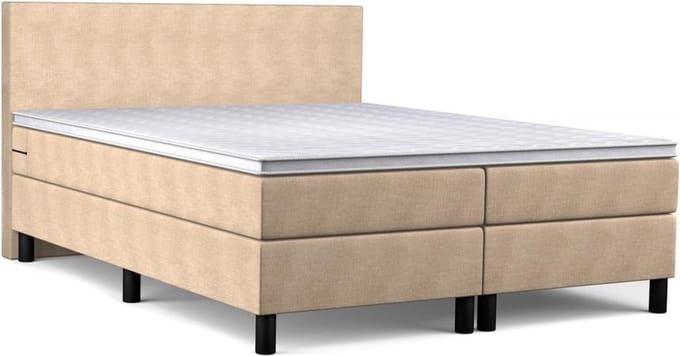 Boxspring Bravo - 180 x 200 - Pocketvering - Stof Beige - Inclusief Topmatras - 2-Persoons