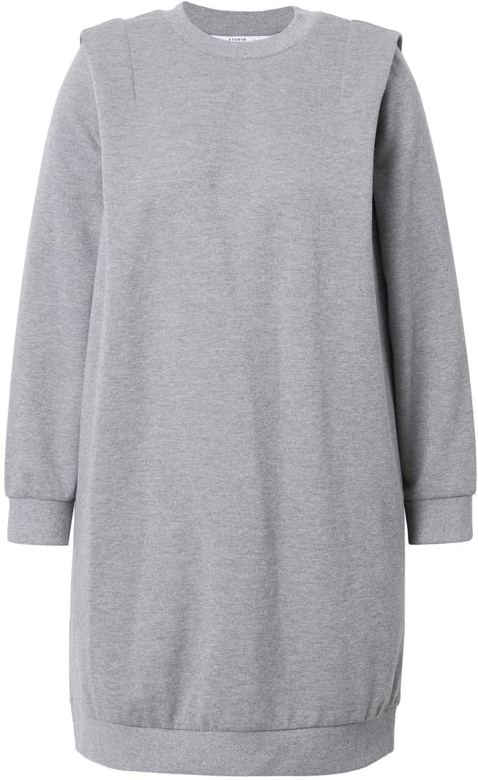 Studio Untold - Dames - Sweatjurk oversized ronde hals lange mouwen - Grijs melange - Maat 42+