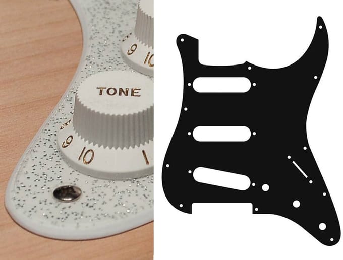 Boston ST-213-SSV pickguard, Stallion, standard, SSS, 3 pot holes, 3-5 switch, 2 ply, sparkling silver