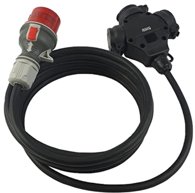 CEE Schuko Adapter 380V naar 220V - 16A Voedingsadapter met 5m Rubber Verlengsnoer