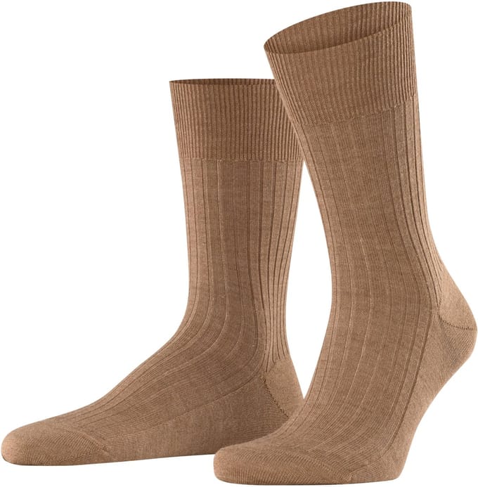 FALKE Bristol Pure effen geribd wol sokken heren bruin - maat 43-44