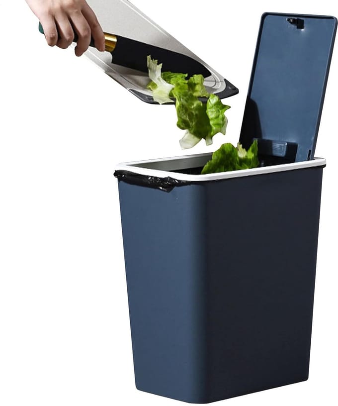 Prullenbakdeksel - Afvalmand - Ruimte Besparen - Efficiënt Drukdeksel - 13 Liter - Blauw