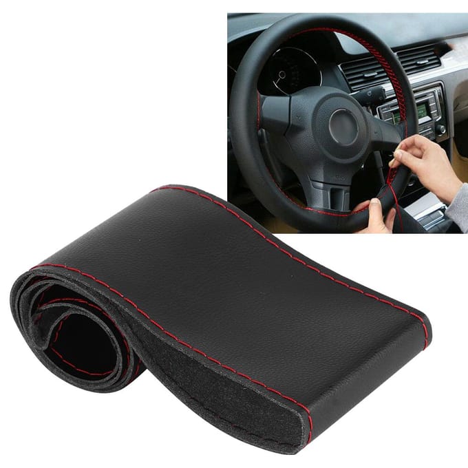 Microfiber Leer Stuurhoes Universeel DIY Naaien Auto Interieur Accessoire 38cm15inZwart black