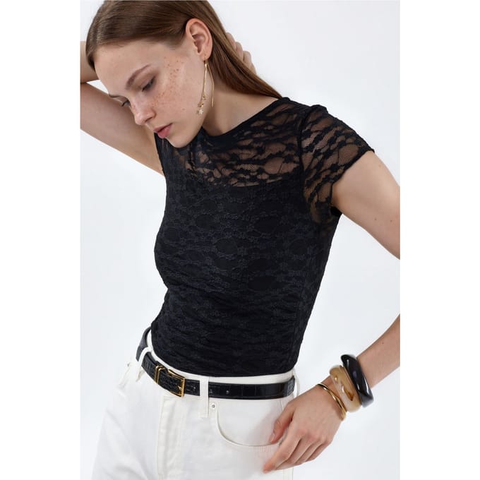 Slim Fit Kanten Gebreide Blouse