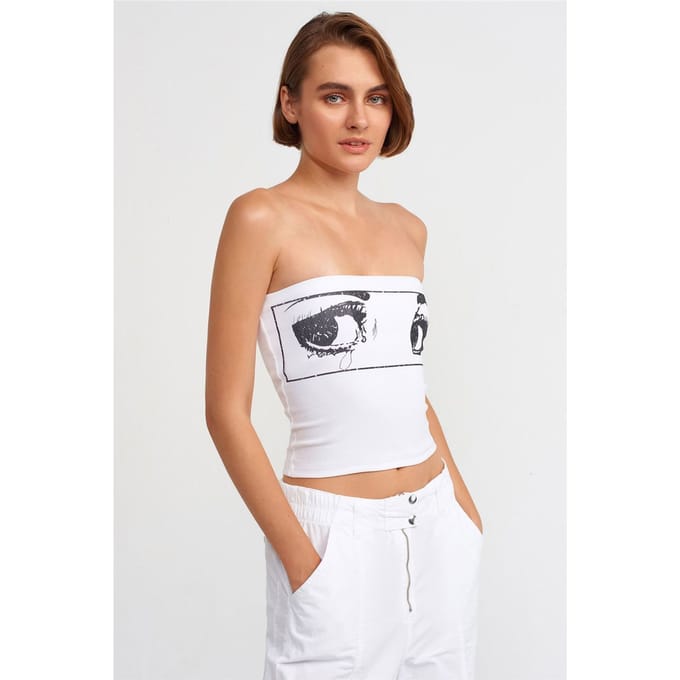 Geprinte Strapless Crop Top