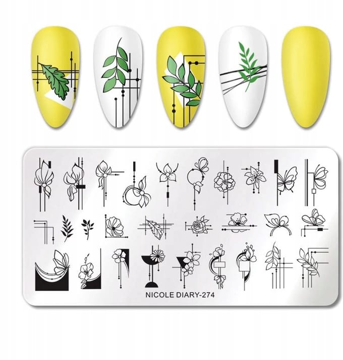 Nicole Diary-274 Serie - Nagel Stempelplaat - Blad- en Bloemontwerp - 12x6 cm - Herbruikbaar