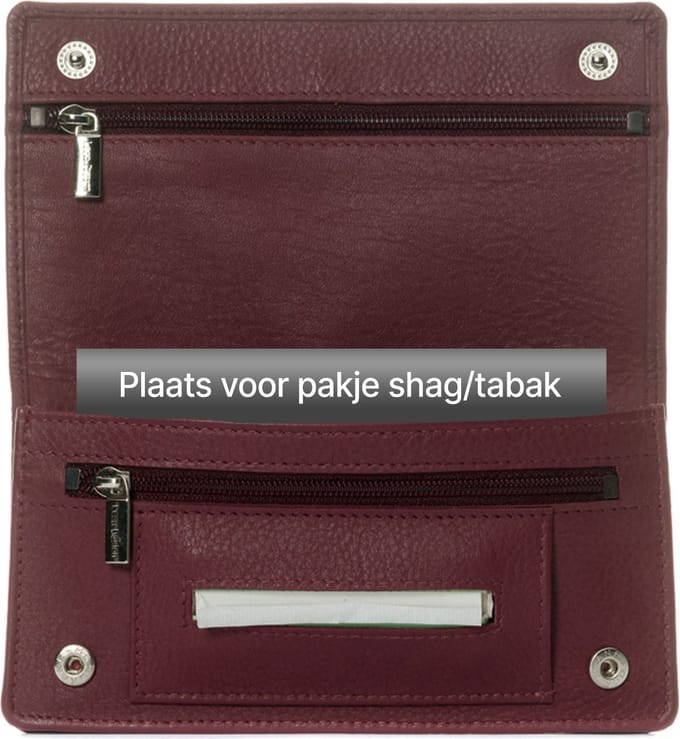 LeonDesign - Tabak etui - Echt leer - Kers/aubergine - Handgemaakte shag etui