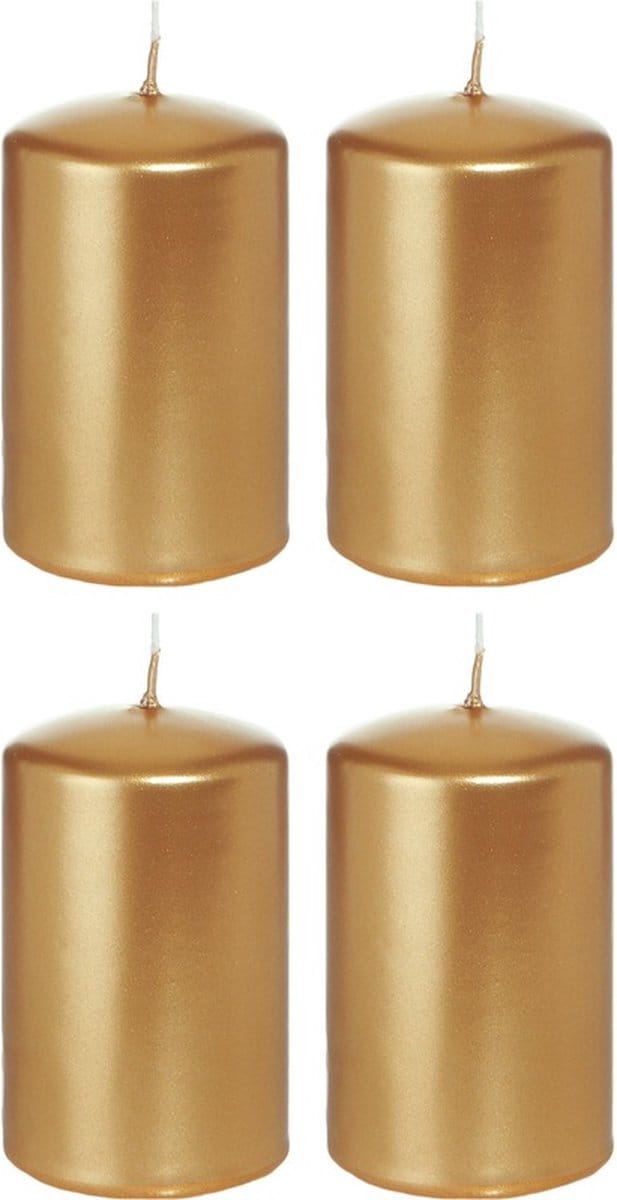 Cilinderkaars/stompkaars - 4x - goud - 5 x 8 cm - 18 branduren - horeca kaarsen
