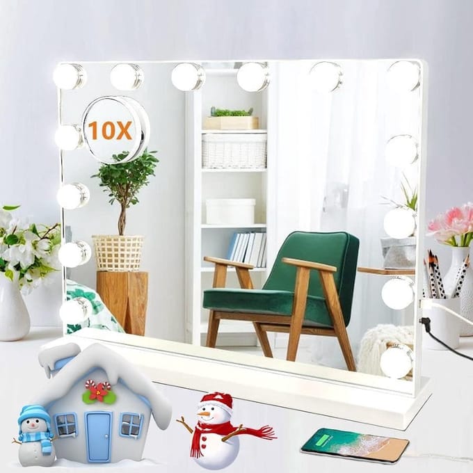 Verstelbare Make-uptafel Spiegel met Kleurtemperaturen - Hollywood Stijl Cosmeticaspiegel - 58 x 45 cm