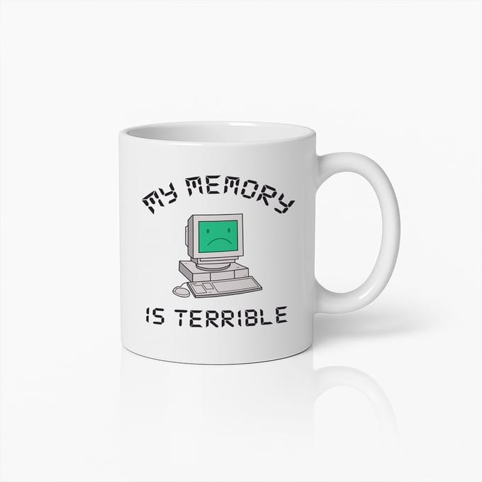 Mijn Geheugen Is Verschrikkelijk Mok 330ml – Grappige Retro Computer Koffiemok voor Programmeurs en Techliefhebbers