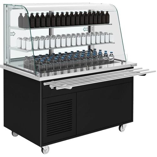 GGM Gastro Buffet-Kühlvitrine DANZIG - 1600mm - 2 Ablagen - mit Tablettrutsche - Schwarz