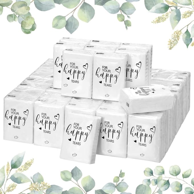 Zakdoekjes Pakketten - Mini Tissues - Bruiloft Gasten - Elegant Ontwerp - 50 Stuks - Wit