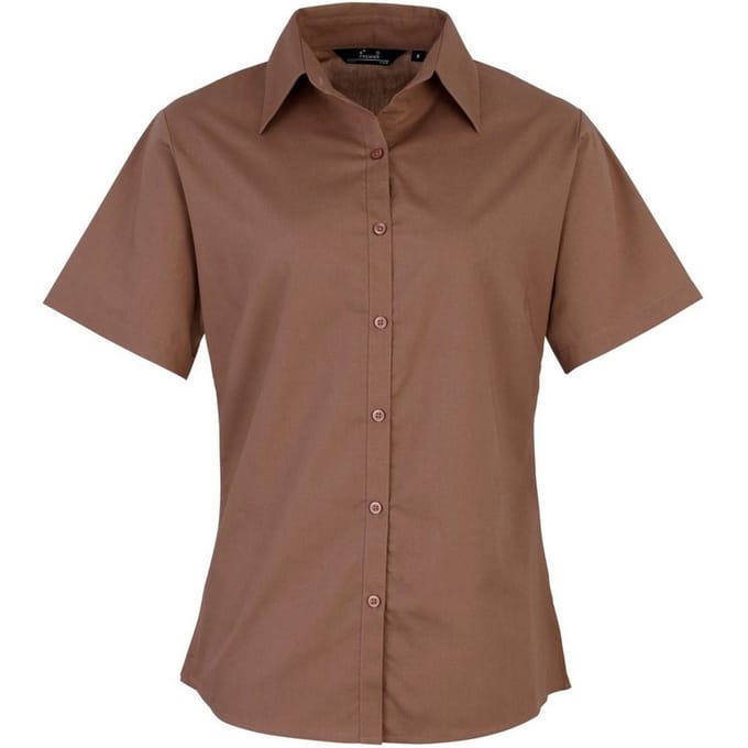Premier Popeline blouse met korte mouwen / Gewoon werkoverhemd (Bruin)