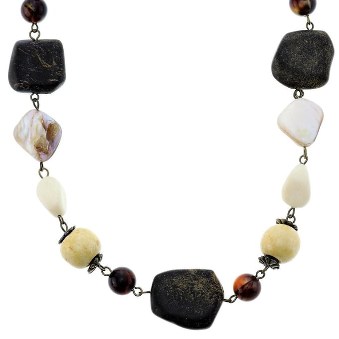 Behave - Lange bruine ketting met kralen en schelpen 76cm