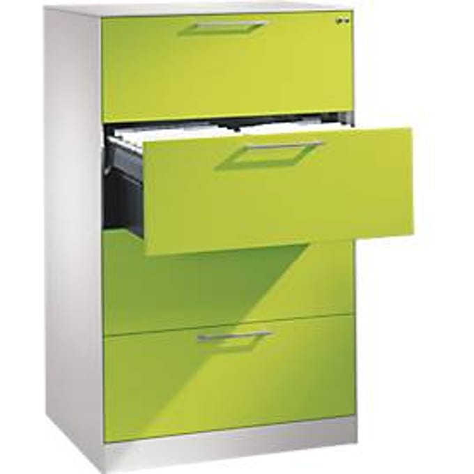 Hangmappenkast Asisto C 3000, 4 schuifladen, 2 rijen, B 800 mm, wit/viridiaangroen